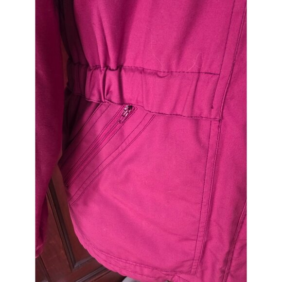 London Fog Womens Medium Burgundy Jacket With Zippered Pockets & Geometric Print - Picture 2 of 8